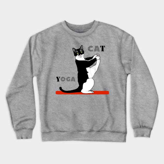 Cute Tuxedo Cat doing  Yoga  Copyright TeAnne Crewneck Sweatshirt by TeAnne